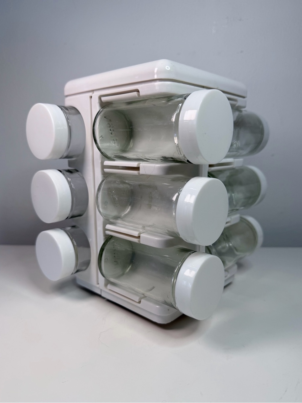1970s Space Age Rotating Spice Rack w / 12 jars